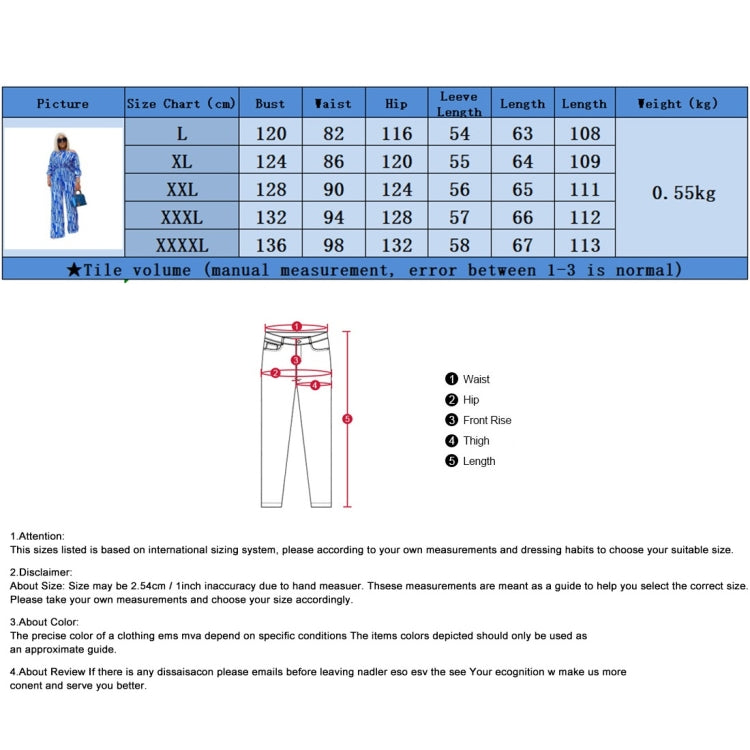 Size chart for women's striped off-shoulder jumpsuit: L to XXXXL measurements